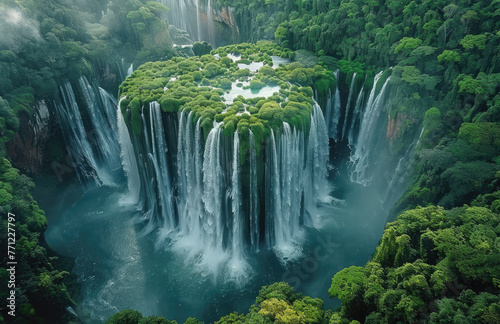 view of Iguopenhagen falls in Brazil  aerial photography  panorama