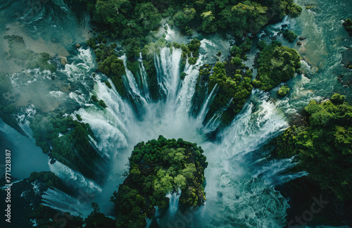 view of Iguopenhagen falls in Brazil, aerial photography, panorama