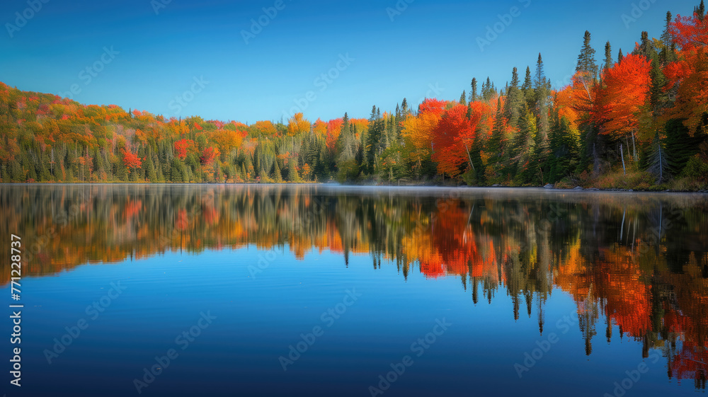 autumn trees reflected in water autumn trees reflected in water