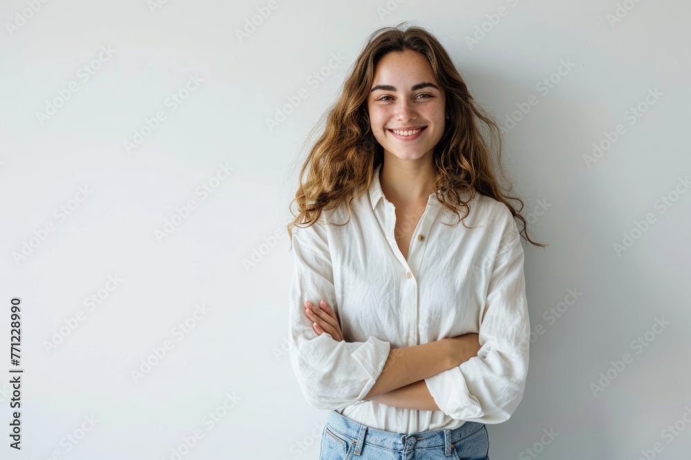 Confident woman in casual outfit smiling and looking successful. Confident woman in casual outfit smiling and looking successful.