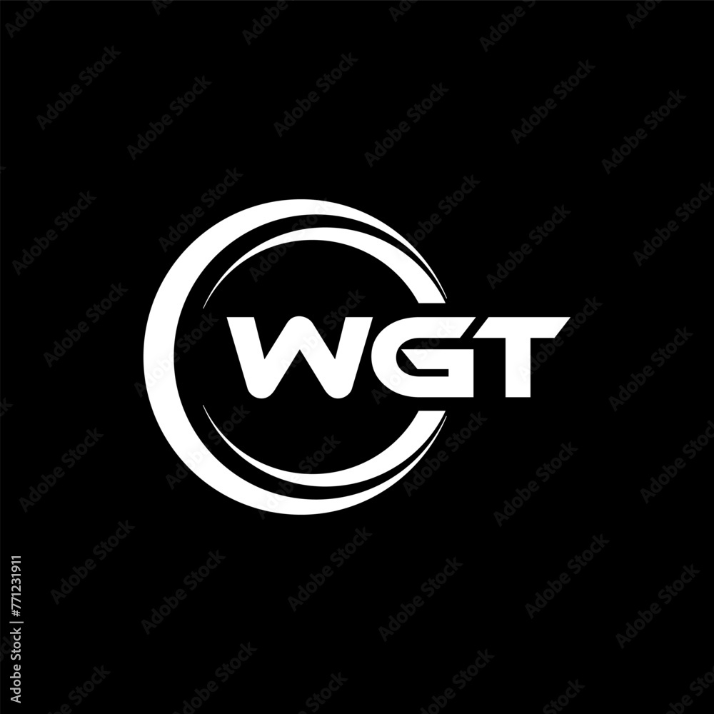 WGT letter logo design with black background in illustrator, cube logo, vector logo, modern alphabet font overlap style. calligraphy designs for logo, Poster, Invitation, etc.