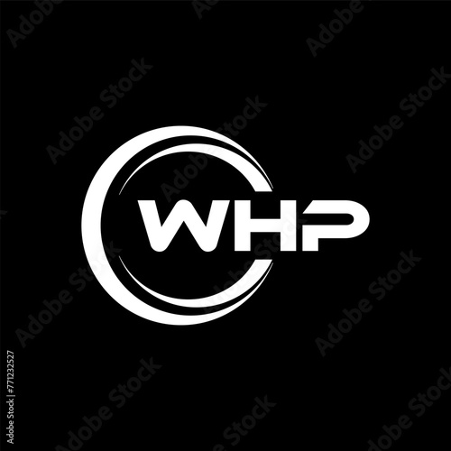 WHP letter logo design with black background in illustrator, cube logo, vector logo, modern alphabet font overlap style. calligraphy designs for logo, Poster, Invitation, etc. photo