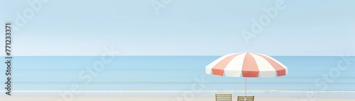 Solo beachgoer under striped umbrella, ocean view, side angle, relaxed pose, tranquil, soft lightFuturistic © kamon