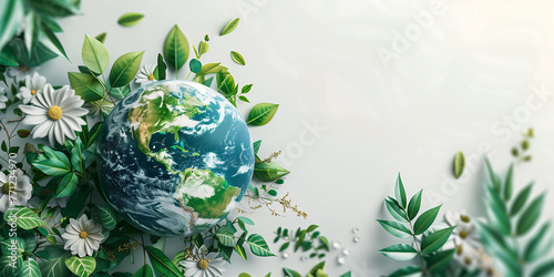 world earth day, world environment day, earth with plants flowers on white background, esg, eco-friendly #771234970