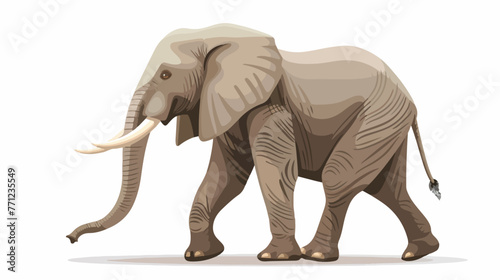 Cartoon elephant walking on white background Flat vector