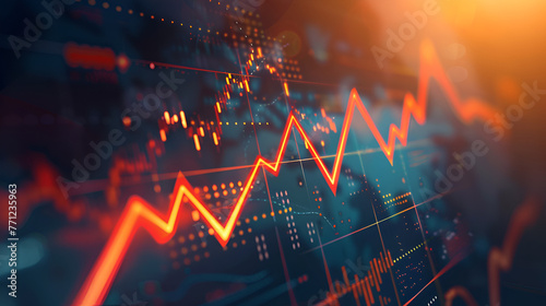 A detailed view of a line graph displayed on a computer screen illustrating the data points and trends Graph chart, generative ai