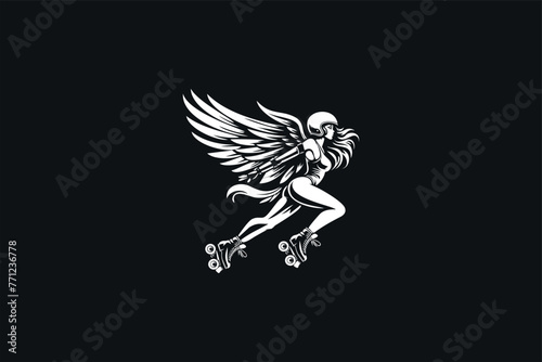 Ethereal Grace: Angelic Figure Roller Skating with Majestic Wings Logo