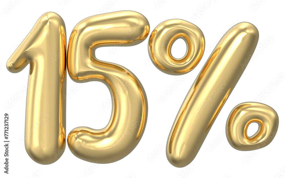 Number 15 Percent Gold 3D Render Number 15 Percent Gold 3D Render