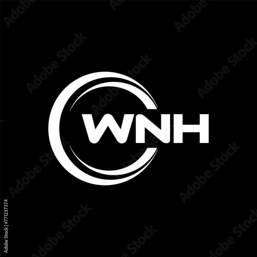 WNH letter logo design with black background in illustrator, cube logo, vector logo, modern alphabet font overlap style. calligraphy designs for logo, Poster, Invitation, etc. photo