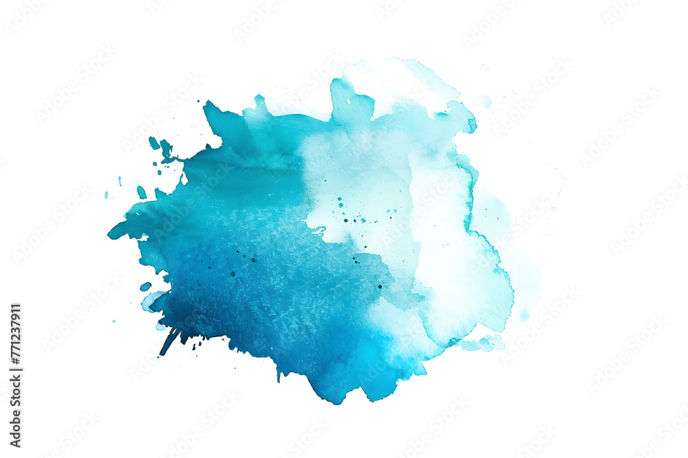 Turquoise and blue gradient watercolor paint stain on white background.