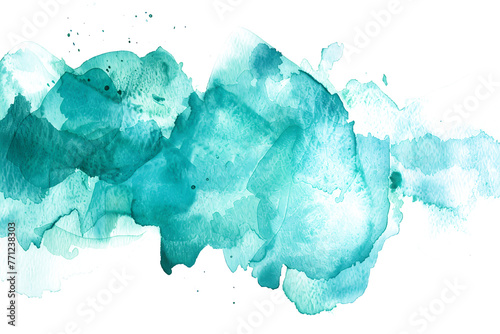 Teal and mint abstract watercolor paint stain on white background. © Steves Artworks