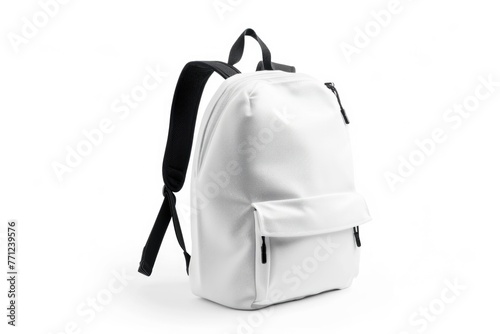 Front view of white textile backpack isolated on white