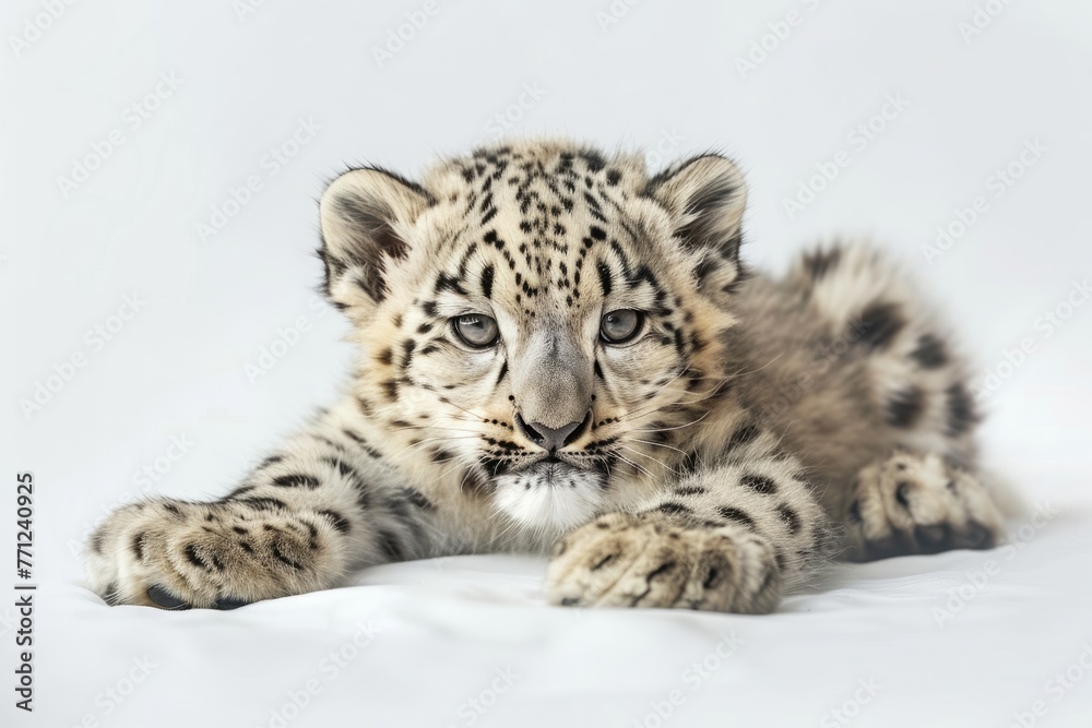Naklejka premium snow leopard cub on a white background