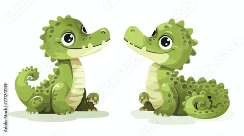 Cartoon cute baby crocodile sitting flat vector 