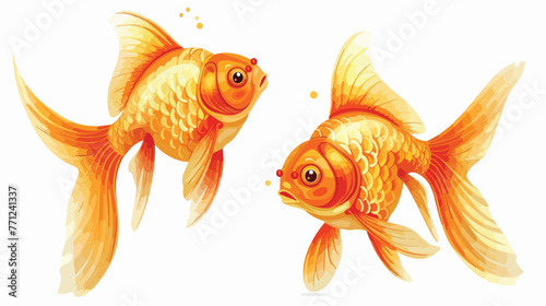 Cartoon cute golden fish isolated on white background