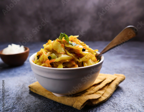 stir fried cabbage salad or patta gobi ki sabzi photo