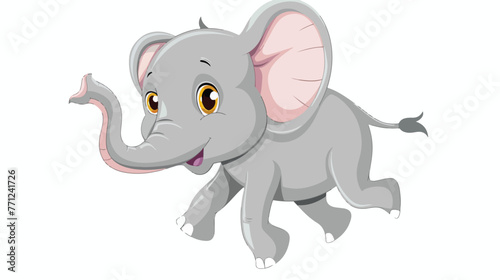 Cartoon elephant flying with his ear flat vector isolated