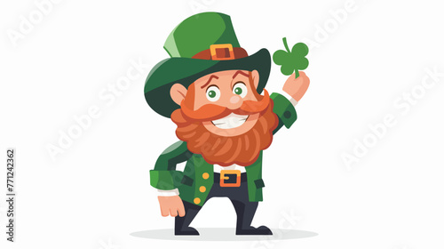Cartoon funny leprechaun tipping his hat flat vector isolated