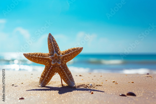 photo starfish on summer sunny beach at ocean