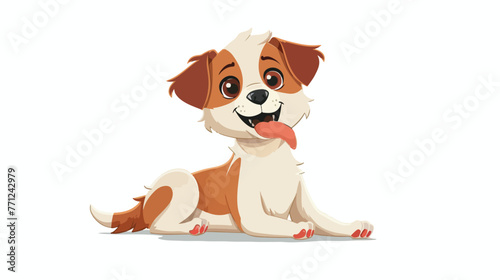 Cartoon happy little dog flat vector isolated on white