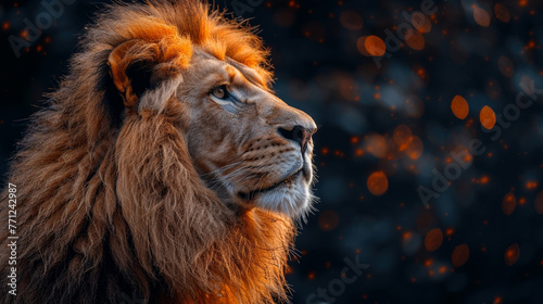 The profile of a lion on a dark background © Ольга Дорофеева