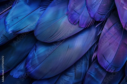 Blau und lilafarbene Federn in Nahaufnahme  photo
