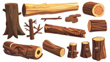 Cartoon wood logs and trunks collection flat vector 