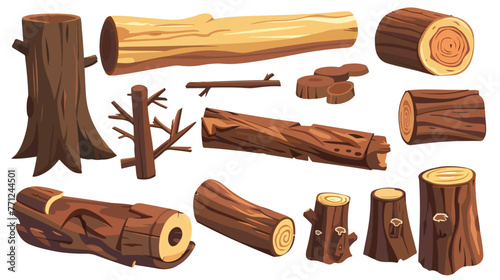 Cartoon wood logs and trunks collection flat vector 