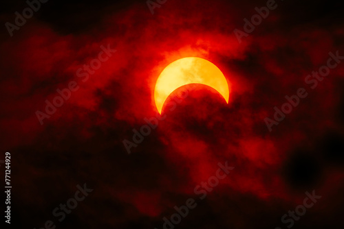 Vibrant partial solar eclipse captured through telescope