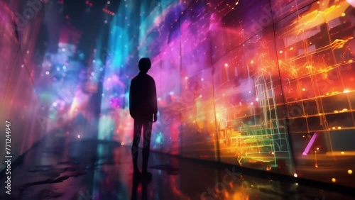 Wallpaper Mural Against a backdrop of otherworldly colors and patterns a figure stands with their back to the camera seemingly lost in thought as . . Torontodigital.ca