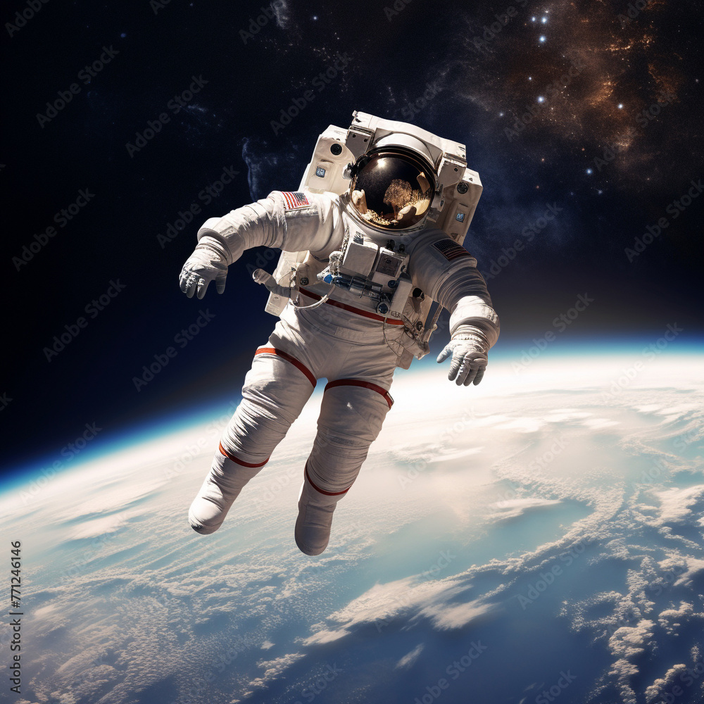An astronaut floating in space high above planet earth An astronaut floating in space high above planet earth