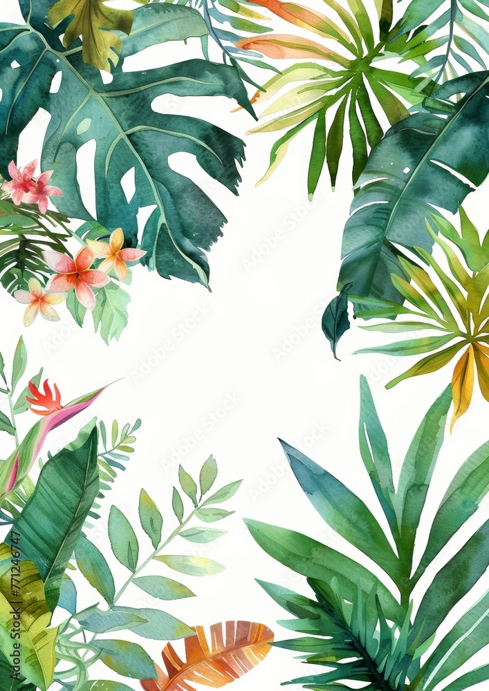 frame of tropical leaves watercolor frame of tropical leaves watercolor