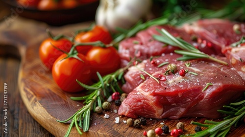 Raw Steak Seasoned with Herbs Ready for Cooking