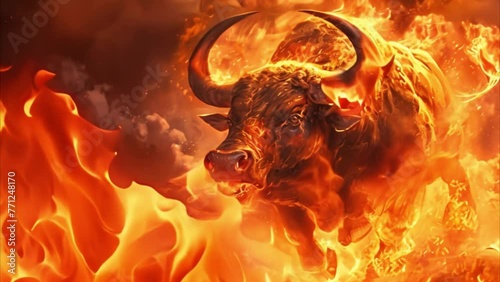 video of a fiery bull photo