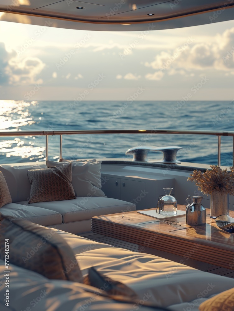 Fototapeta premium Unconventional Meeting Space Aboard Yacht with Stunning Views.