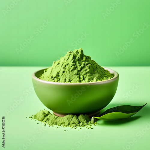 matcha powder isolated in one solid pastel color background