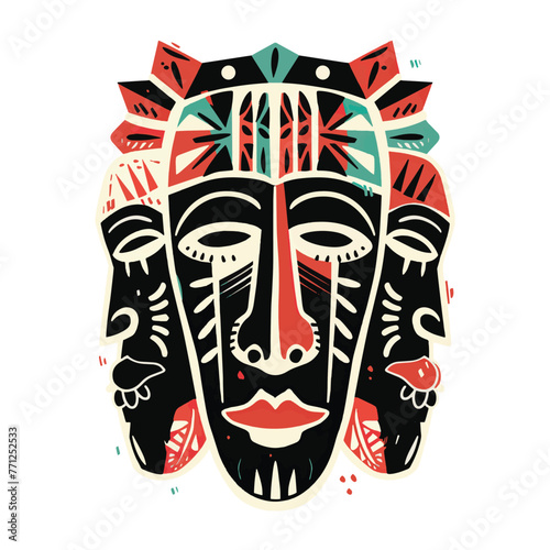 Minimalist Doodle Art Vector Illustration of African Tribal Masks
