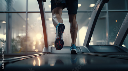 Close up on shoe,women running in a gym on a treadmill.exercising concept.fitness and healthy lifestyle