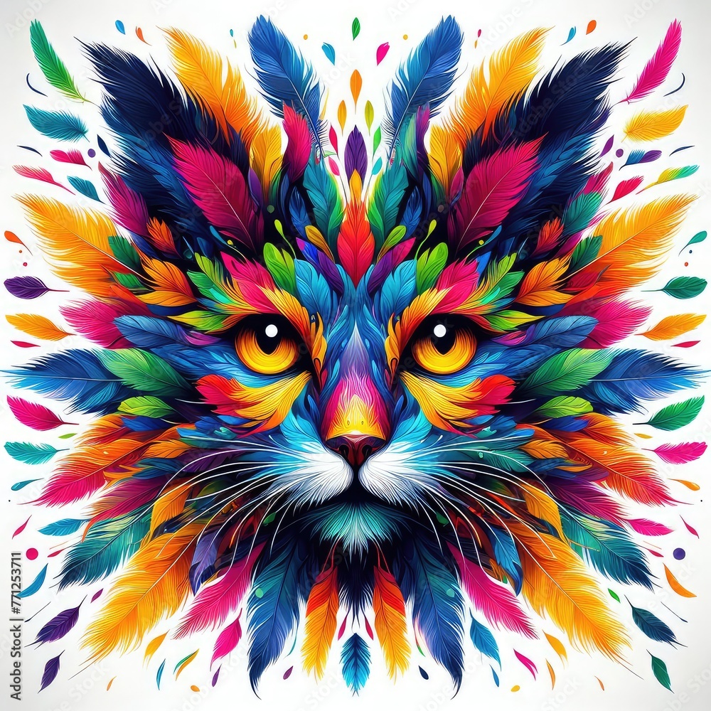 Naklejka premium Isolated Colorful Cat on a Clear PNG Canvas, Generative AI