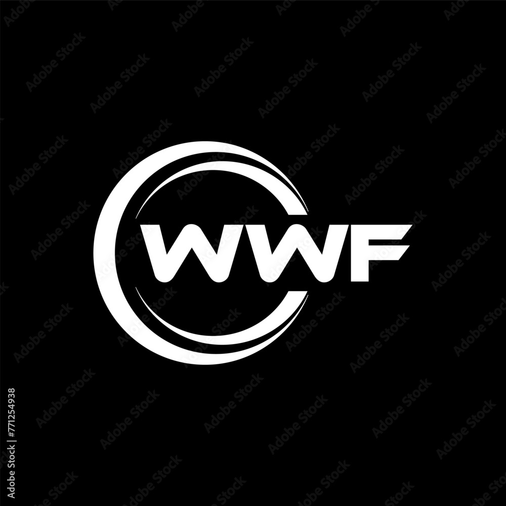 WWF letter logo design with black background in illustrator, cube logo ...