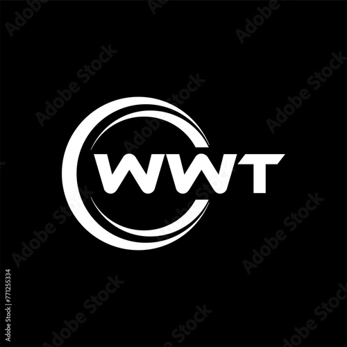 WWT letter logo design with black background in illustrator, cube logo, vector logo, modern alphabet font overlap style. calligraphy designs for logo, Poster, Invitation, etc. photo