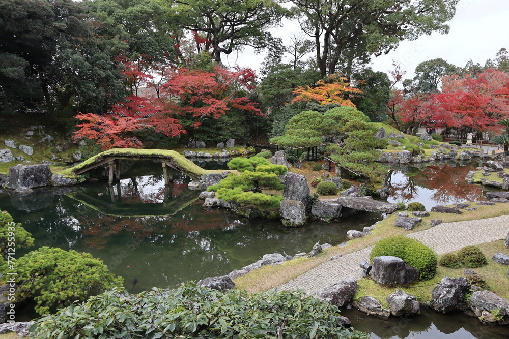 Japanese garden and autumn leaves in Daigoji Temple Sanbo-in, Kyoto, Japan