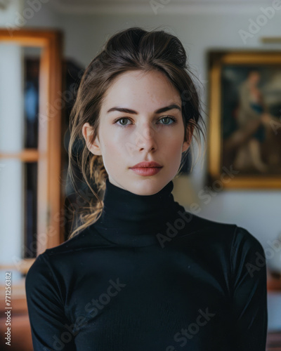 Young woman portrait posing for the camera at her home photo