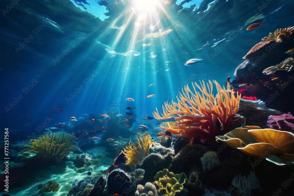 Fototapeta premium Breathtaking underwater scene., jelly fish