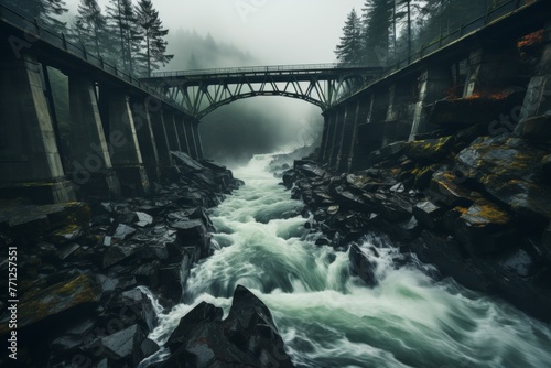 a hydroelectric dam, showcasing the harmony between nature and sustainable energy