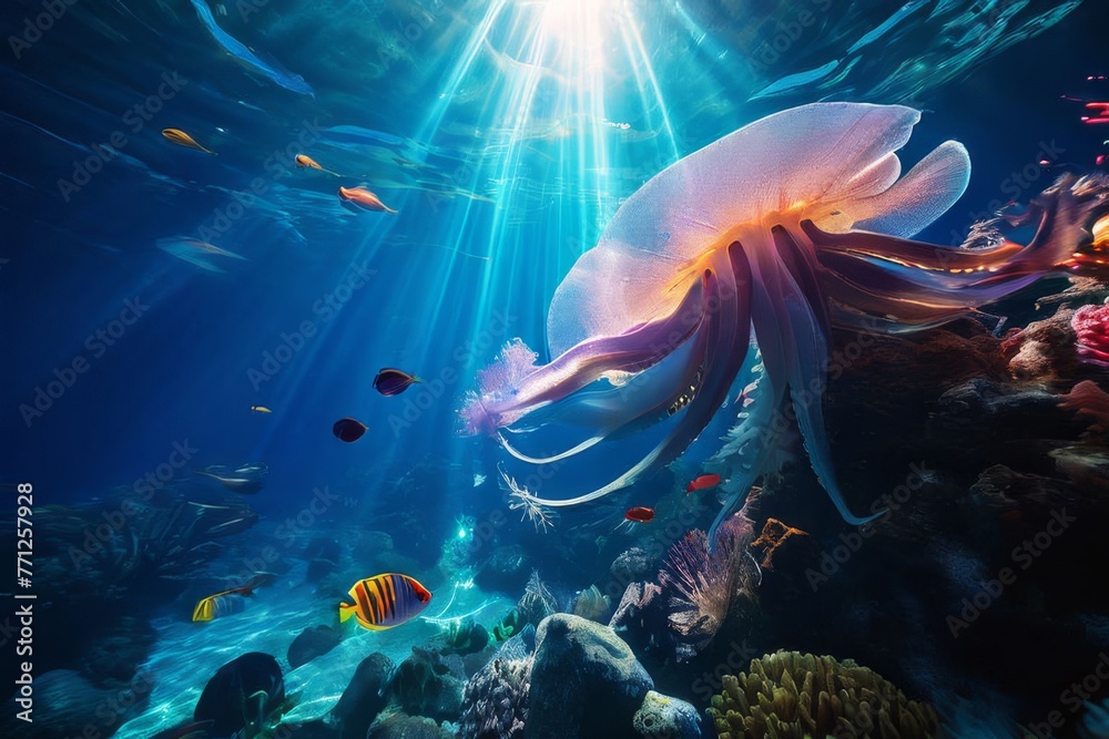 Fototapeta premium Breathtaking underwater scene., jelly fish