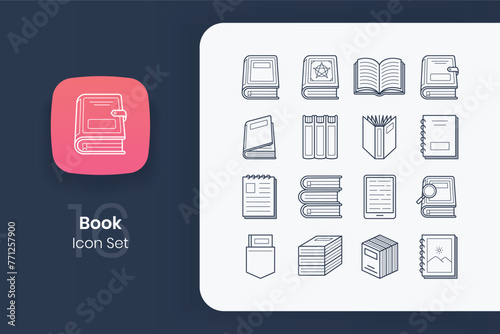 book outline icon design set