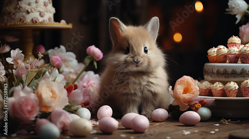 Easter bunny with Easter eggs, vintage theme © HappyPICS