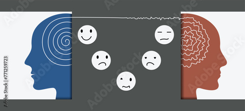 Mental health illness, split personality, emotional burnout and stress concept paper cut vector design.