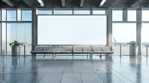 Empty Horizontal Advertising Billboard or Light Box Showcase at Airport Terminal